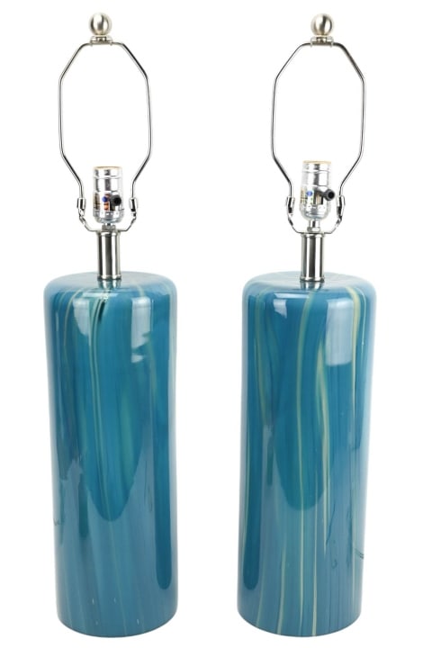 Pair Murano Cylinder Table Lamps w Drum Shades (1 of 11)