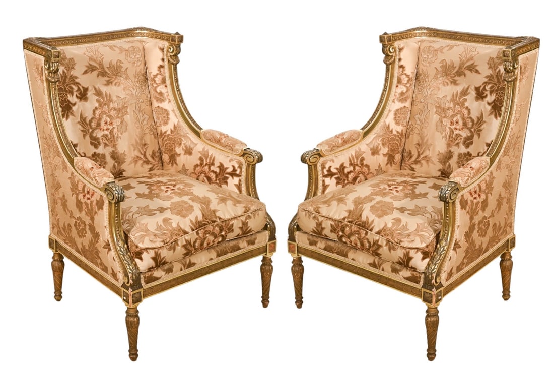 Pair Antique French Style Carved Gilt Bergere (1 of 20)