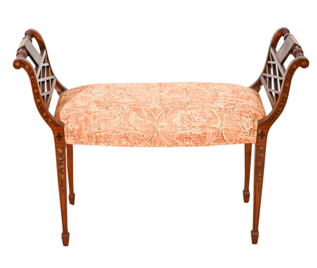 Italian Regency Style Satin Wood Painted Bench (1 of 14)