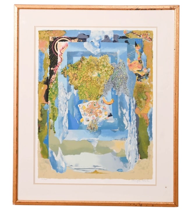 Shraga Weil Signed Serigraph Titled Heritage: Shraga Weil, Slovakia 1918-2009, Signed and Numbered 33/400 Serigraph Titled Heritage. Framed measures 35 inches x 29 inches. There is evidence of water that has dried on back of frame. Print does not