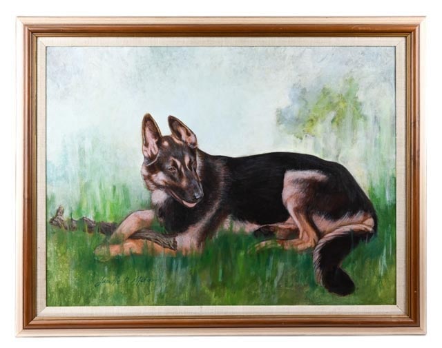 Janette Mercer Signed Oil Painting German Shepard (1 of 8)