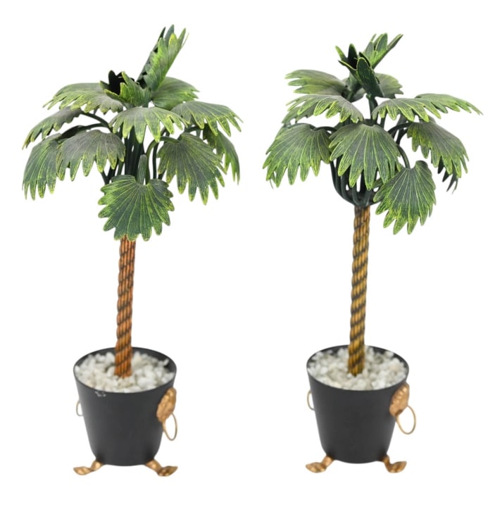 Pair Tole Potted Table Top Palm Trees in Planters (1 of 9)