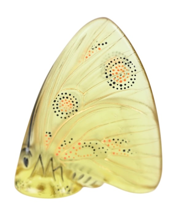 Lalique France Papillion Amber Art Glass Butterfly: Lalique France Papillion Amber Art Glass Butterfly.Measures 2.25 inches x 1.75 inches.