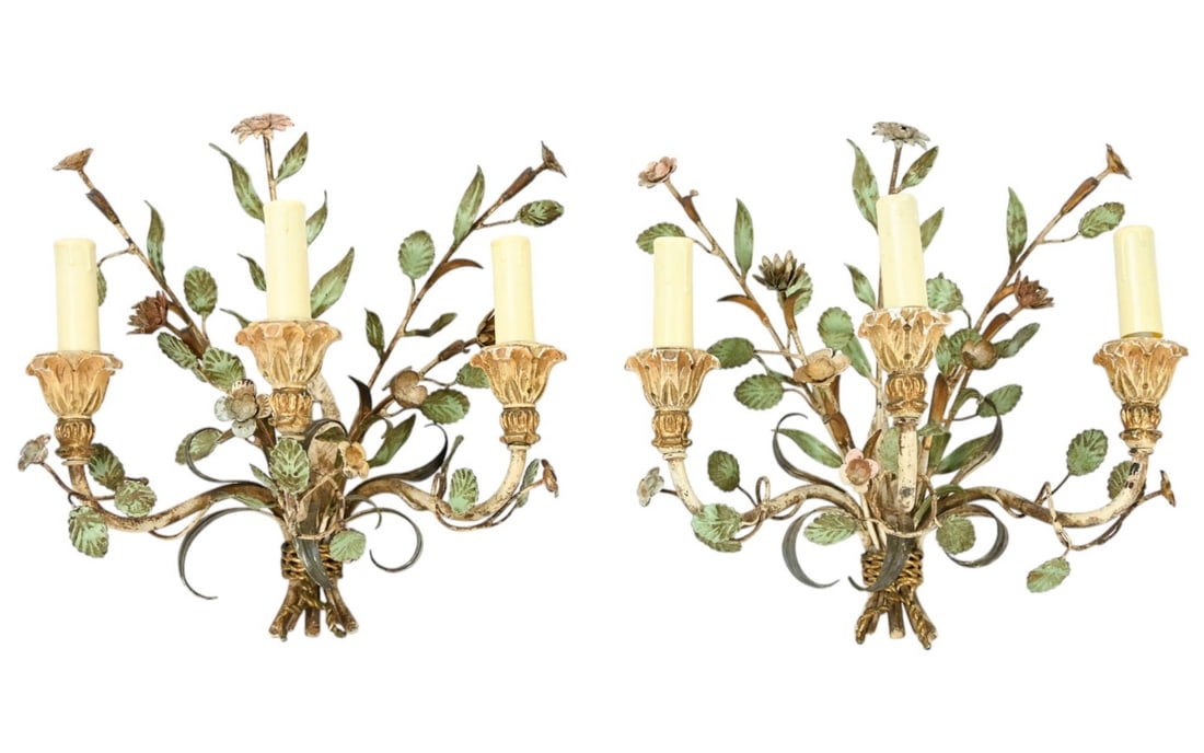 Antique Tole & Wrought Iron Electric Wall Sconces (1 of 12)