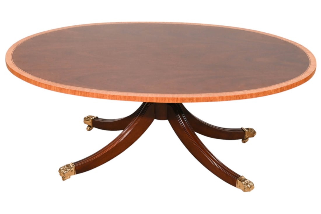 Georgian Style Mahogany Pedestal Oval Coffee Table (1 of 13)
