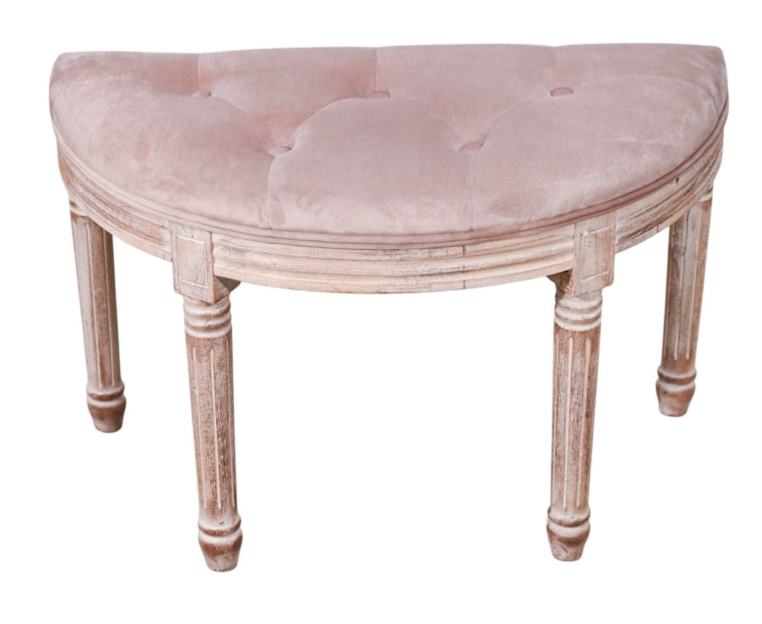 French Style Half Moon Tufted Upholstered Bench (1 of 9)