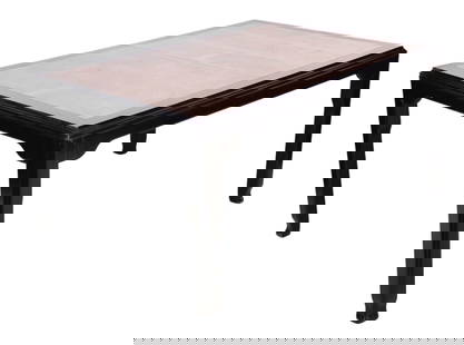 Chin Hua Expandable Burl Wood Top Parsons Table: Chin Hua Expandable Burl Wood Top Parsons Dining Table with Ebonized Legs and Two Leaves by Century Furniture.Measures 30 inches x 61inches x 42 inches.42 inches x 18 inches Leaves