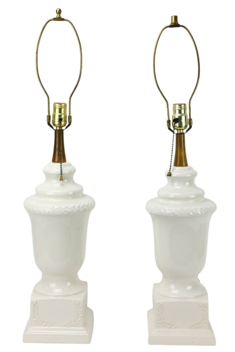 Pair C.N. Burman Company White Porcelain Urn Lamps (1 of 13)