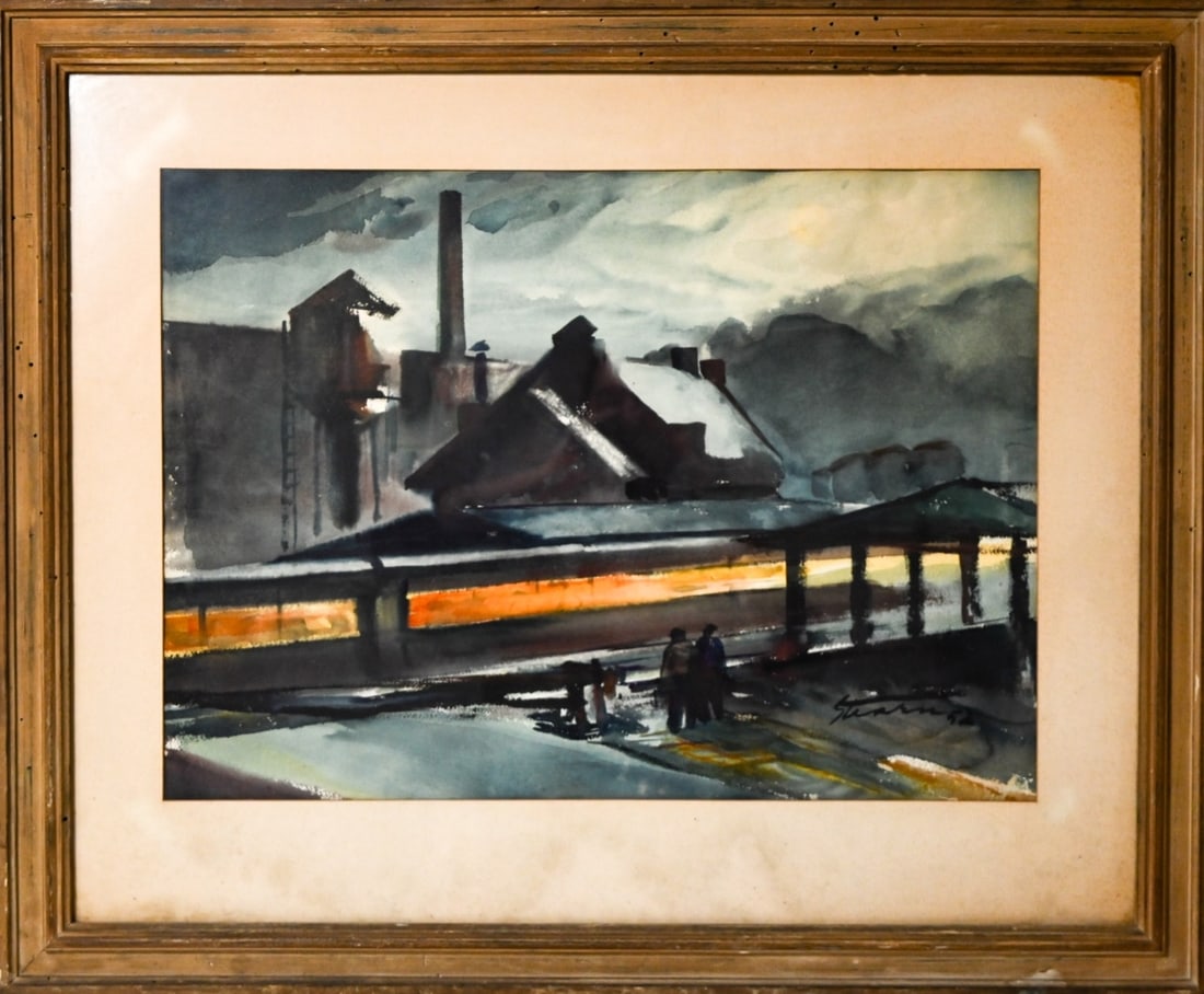 Stern Signed Gouache Painting Industrial 1952 (1 of 8)