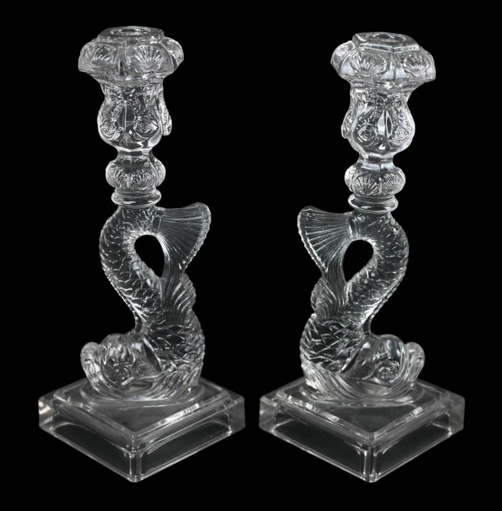 Pair Vintage MMA Dolphin Form Glass Candlesticks (1 of 14)