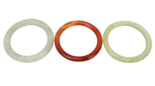3 Vintage Chinese Carved Celadon Jade Bangles