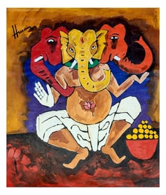 Maqbool Fida Hussain Ganpati Deity Acrylic Panting