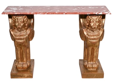Egyptian Revival Style Gilt  Lion Console Table