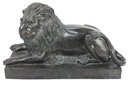 Bronze Tone Guardian Reclining Lion 22" Statue