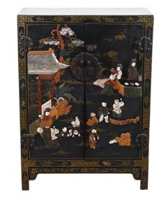 Chinoisserie Black Lacquered Tea Cabinet