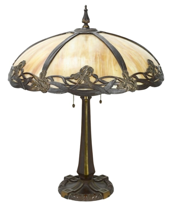 Antique Bradley Hubbard Bronze & Slag Glass Lamp (1 of 19)