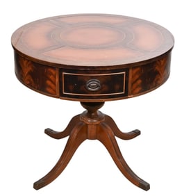 Flame Mahogany Leather Top Drum Table