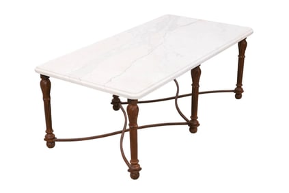 French Wrought Iron Coffee Table with Marble Top