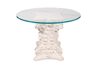 Classic Ceramic Corinthian Base Glass Dining Table