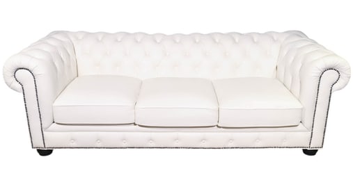 Contemporary Chesterfield Style White Leather Sofa
