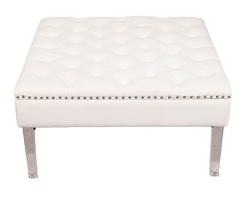 Contemporary Chesterfield White Leather Ottoman