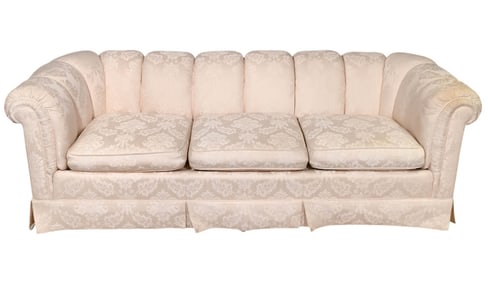 Baker Furniture Rolled Back Damask Ivory Sofa