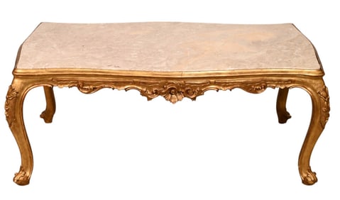 Louis XV Carved Gilt Marble Top Coffee Table