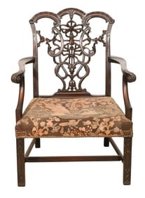 Antique Needlepoint Upholstered Armchair