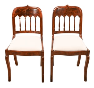 Pair Antique Victorian Carved Upholstered Chairs