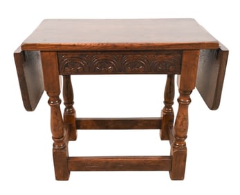 Antique English Style Carved Oak Drop Leaf Table