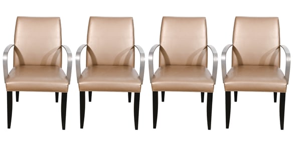 4 Contemporary HBF Leather and Metal Arm Chairs