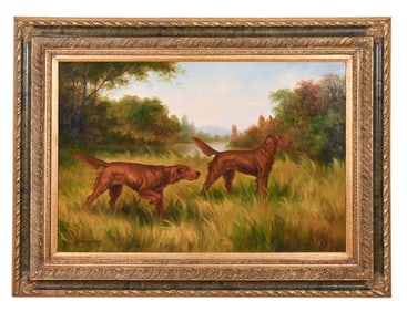 Jim Hutt Oil on Canvas Painting of Irish Setters
