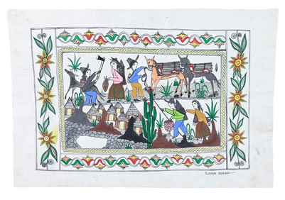 Telesforo Rodriguez Signed Papel Amate Painting