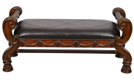 North Shore Carved Upholstered Bench