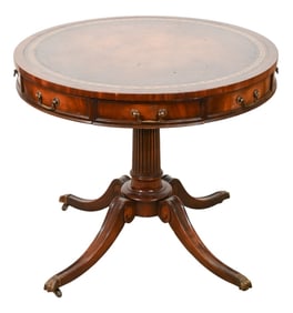 Federal Style Carved Leather Top Drum Table