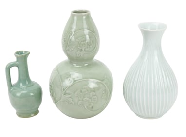 3 Chinese Celadon Porcelain Vases