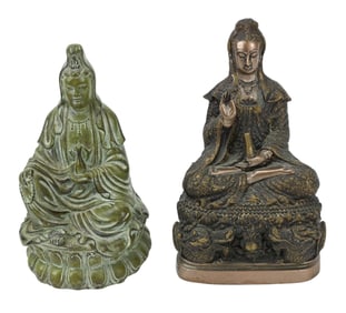Kwan-Yin Gilt Bronze & Hand painted Resin Statues