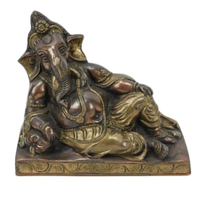 Hindu God Ganesha Reclining Bronze Statue