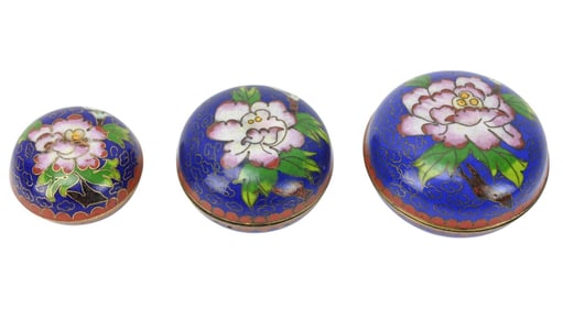 Three Chinese Graduated Cloisonne Trinket Boxes