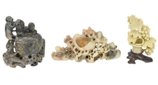 3 Chinese Carved Soap Stones