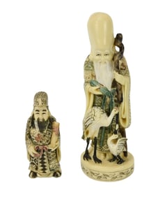 Two Japanese Carved Stone Longevity Figurines