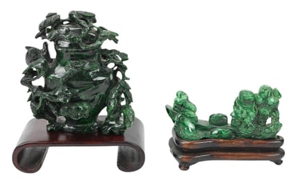 2 Chinese Hand Carved Malachite Figurines