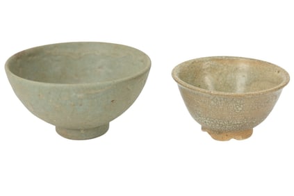 Pair Chinese Salt Pottery Stoneware Small Bowls