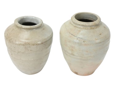 Pair Chinese Salt Pottery Stoneware Small Vases