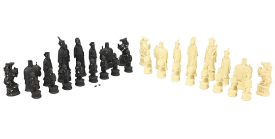 Chinese Faux Carved Chess Set Pieces