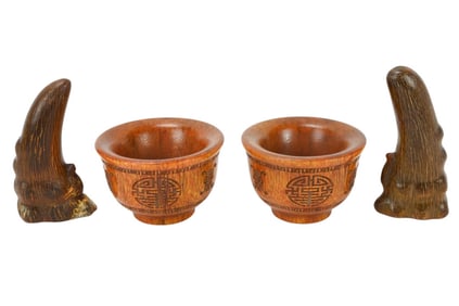 4 Chinese Faux JuJube Tabletop Items