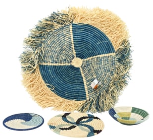 4 Uganda Woven Colored Straw Nesting Bowls