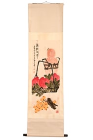 After Qi Baishi Chinese Scroll Painting Longevity