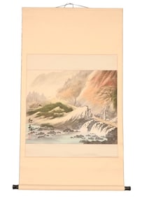 Chinese Hand Painted Scroll Landscape w Waterfall