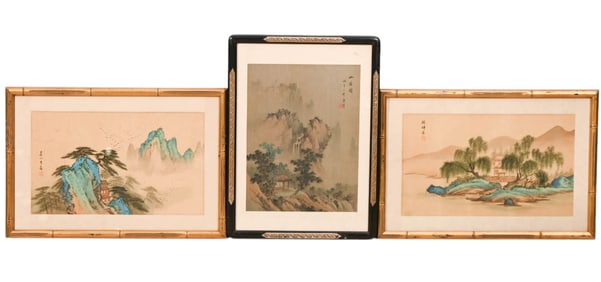 3 Chinese Watercolor Signed Landscapes Framed